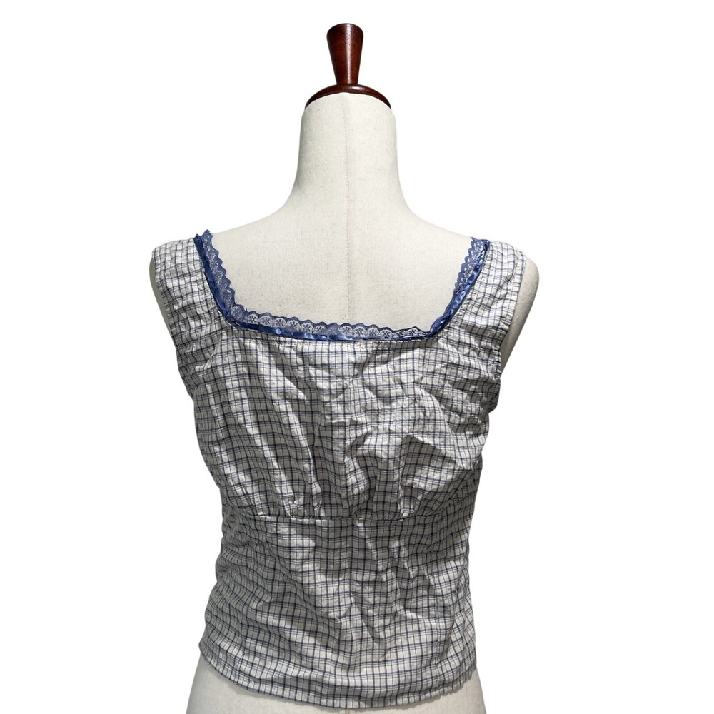 Pacsun Women's Top Medium Your Favorite Plaid Button Up Lace Trim Top Babydoll - Picture 8 of 12